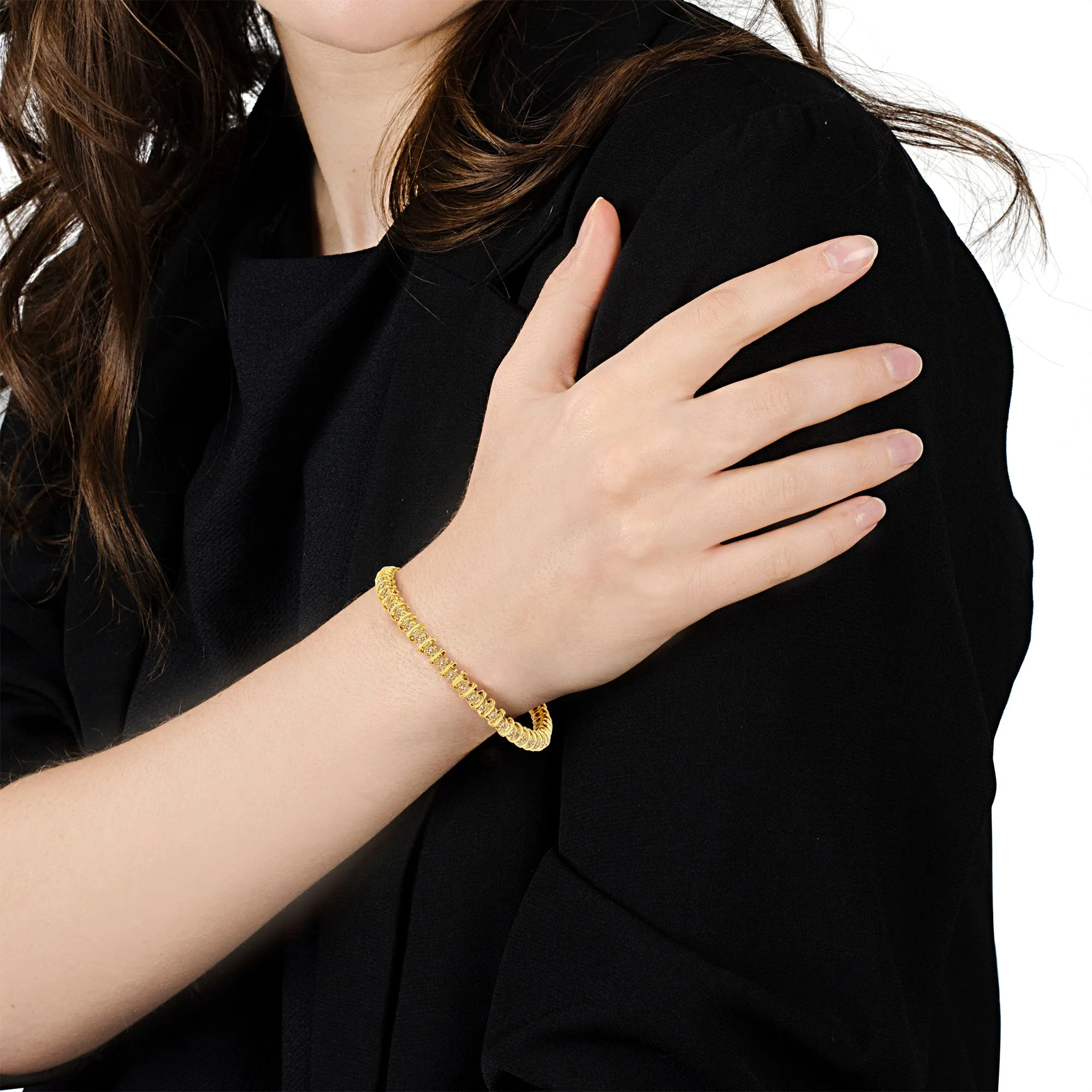 10K Yellow Gold-Plated Sterling Silver Diamond Tennis Bracelet