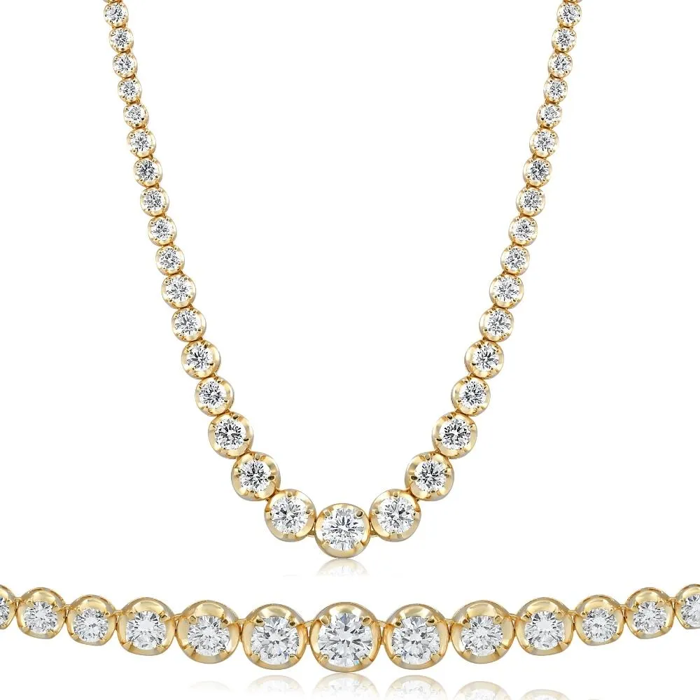 11 1/2Ct Graduated Diamond Tennis Necklace 18k Yellow Gold Lab Grown