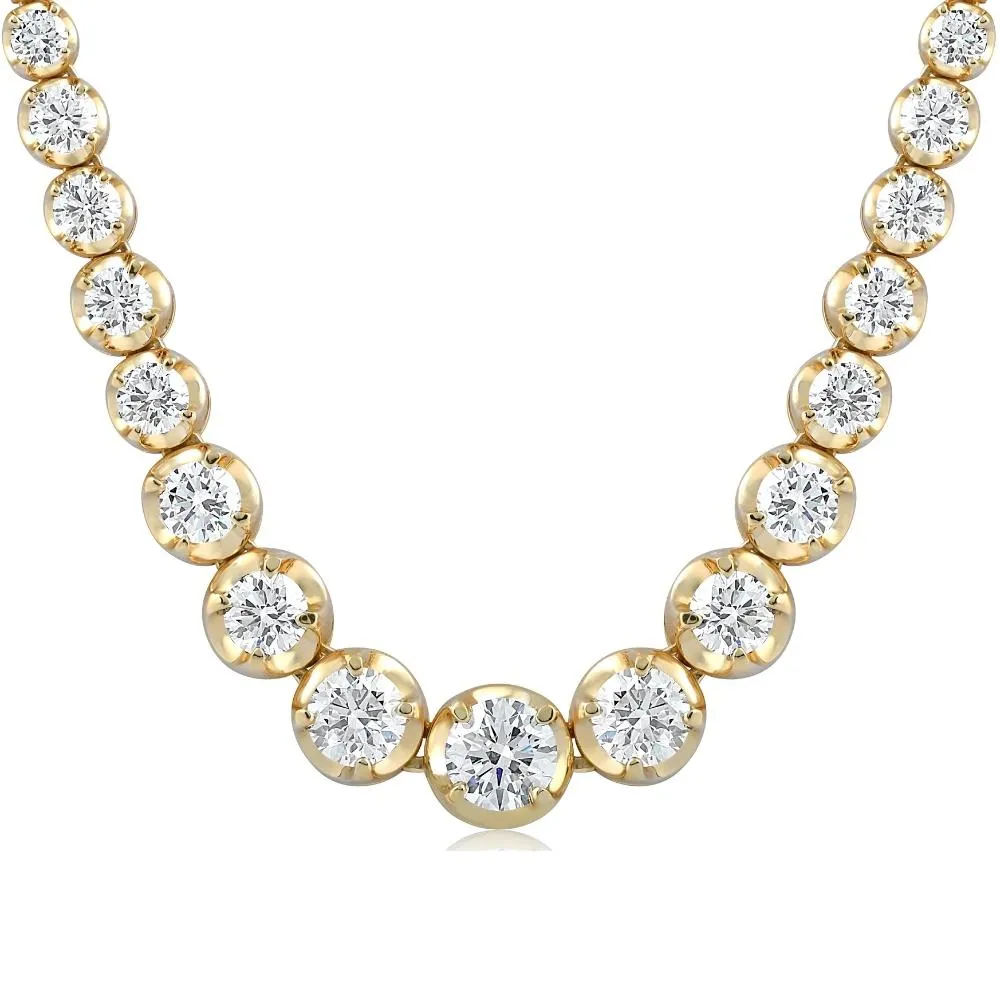 11 1/2Ct Graduated Diamond Tennis Necklace 18k Yellow Gold Lab Grown