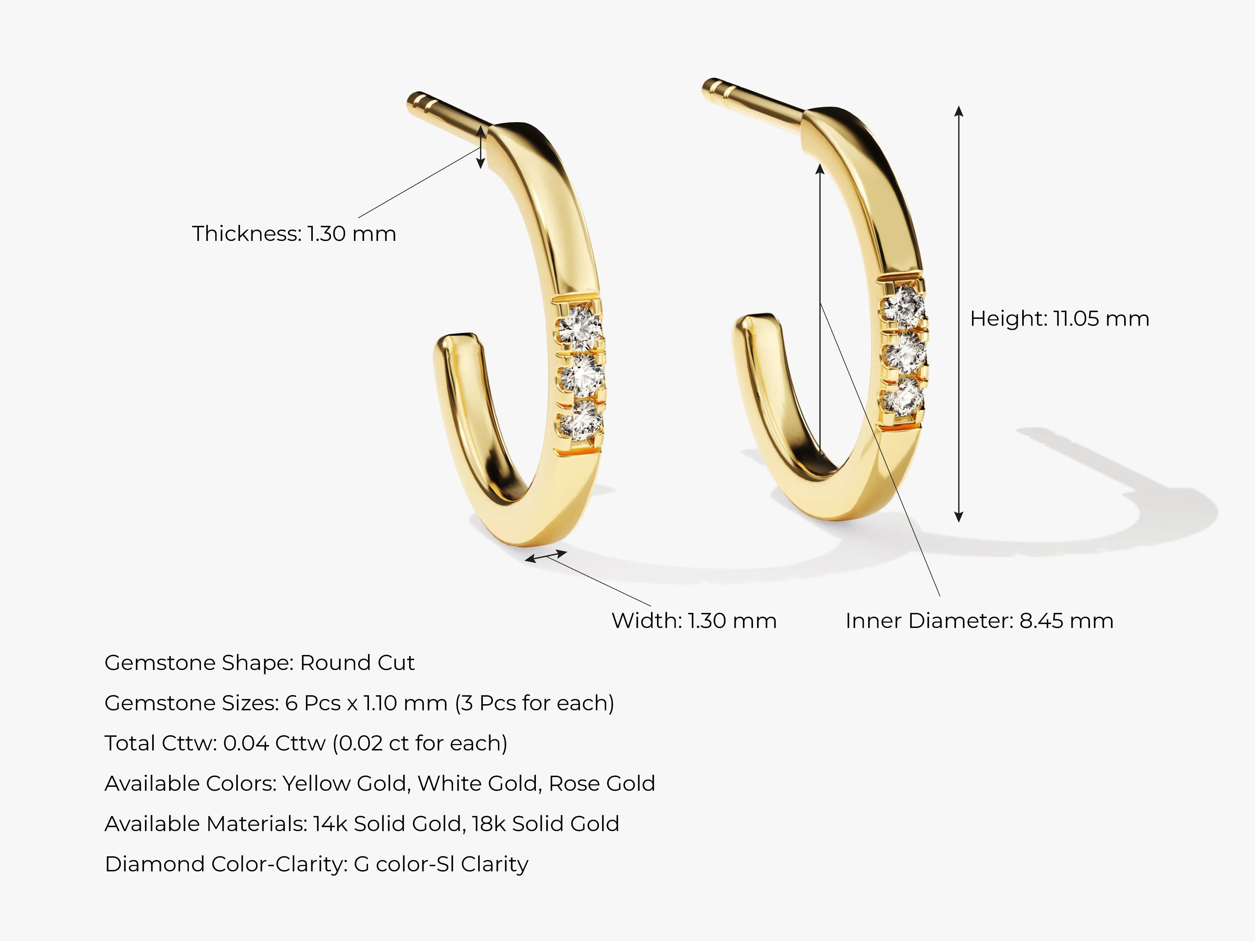 14k Gold Petite Diamond Huggie Earrings