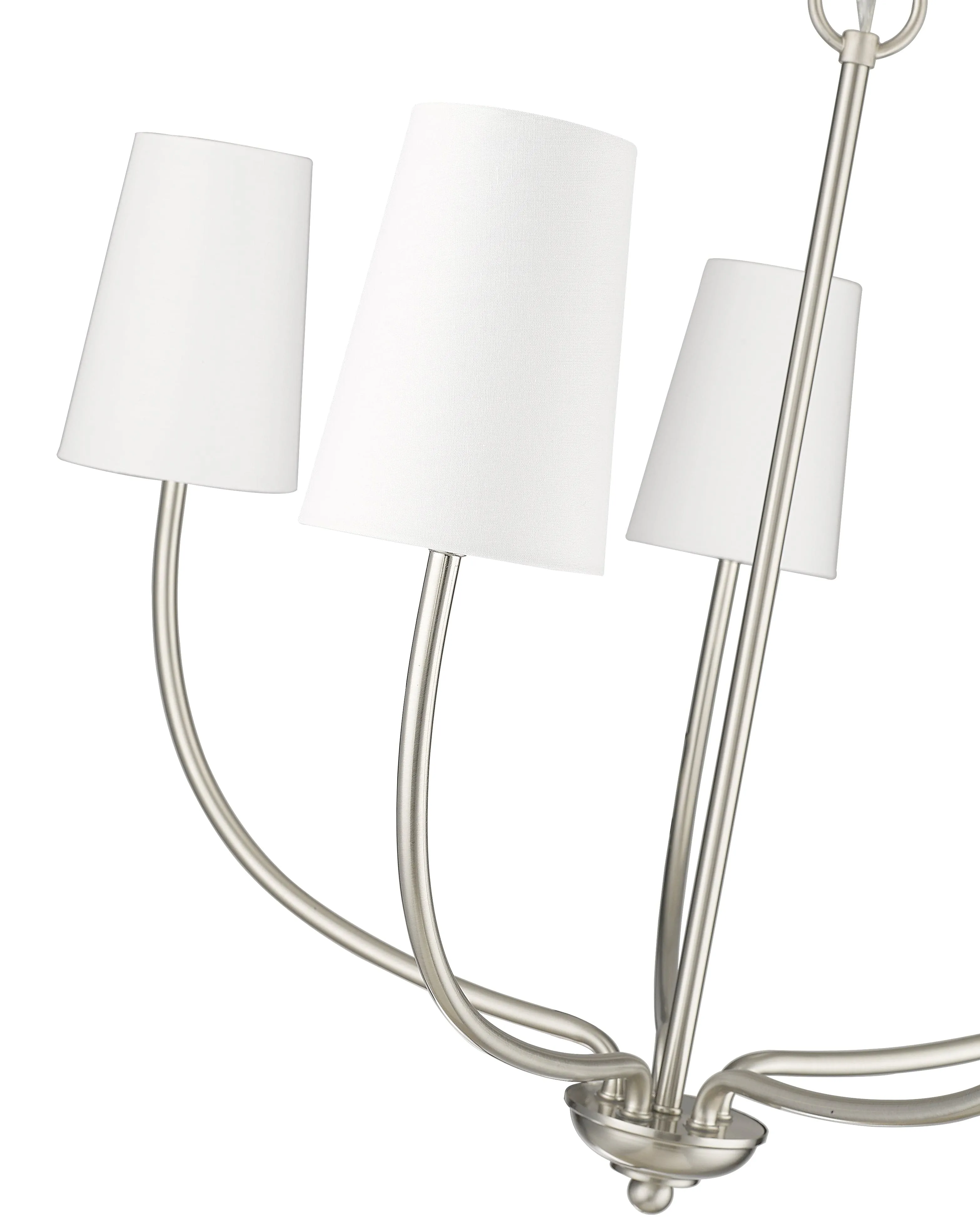 5 Lamps Kandor Chandelier - Brushed Nickel - White Fabric Shade - 26in Diameter - E12 Candelabra Base