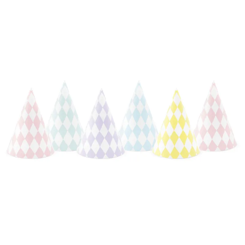 6 Party Hats - Pastel Diamonds