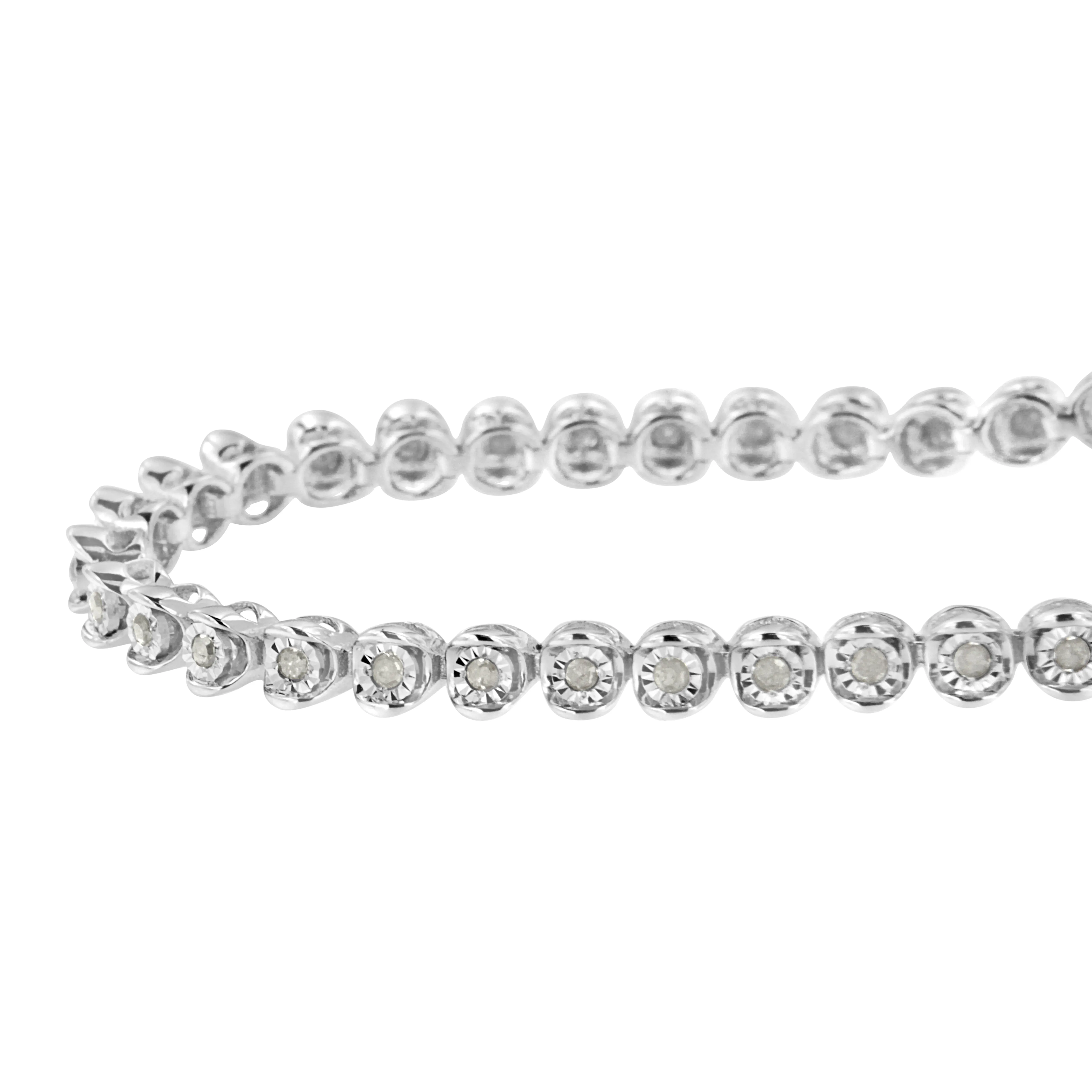 .925 Sterling Silver Miracle-Set Diamond Round Miracle Plate Tennis Bracelet