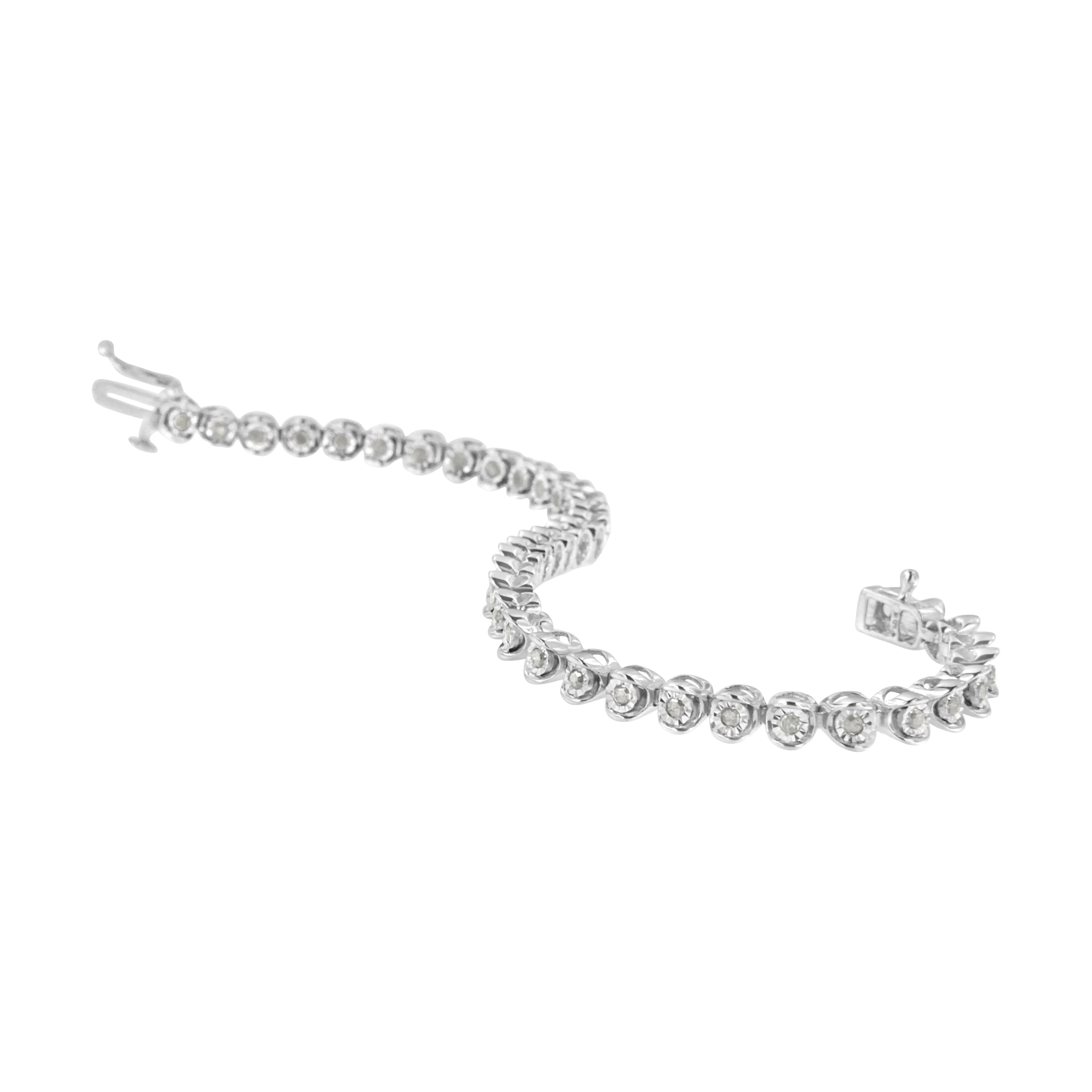 .925 Sterling Silver Miracle-Set Diamond Round Miracle Plate Tennis Bracelet