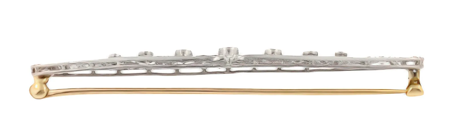 Art Deco Concentric Circles Antique Filigree Old Mine Cut Diamond Bar Brooch in Platinum