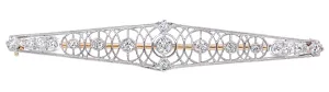 Art Deco Concentric Circles Antique Filigree Old Mine Cut Diamond Bar Brooch in Platinum