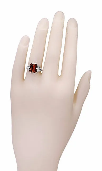 Art Deco Flowers and Leaves Almandine Garnet Filigree Ring in 14 Karat White Gold