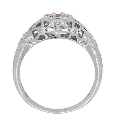 Art Deco Low Dome Platinum Filigree Pink Sapphire Ring