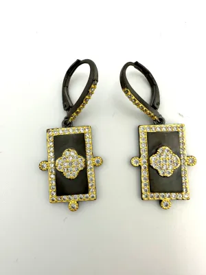 Black and Gold Pave Flower Earrings