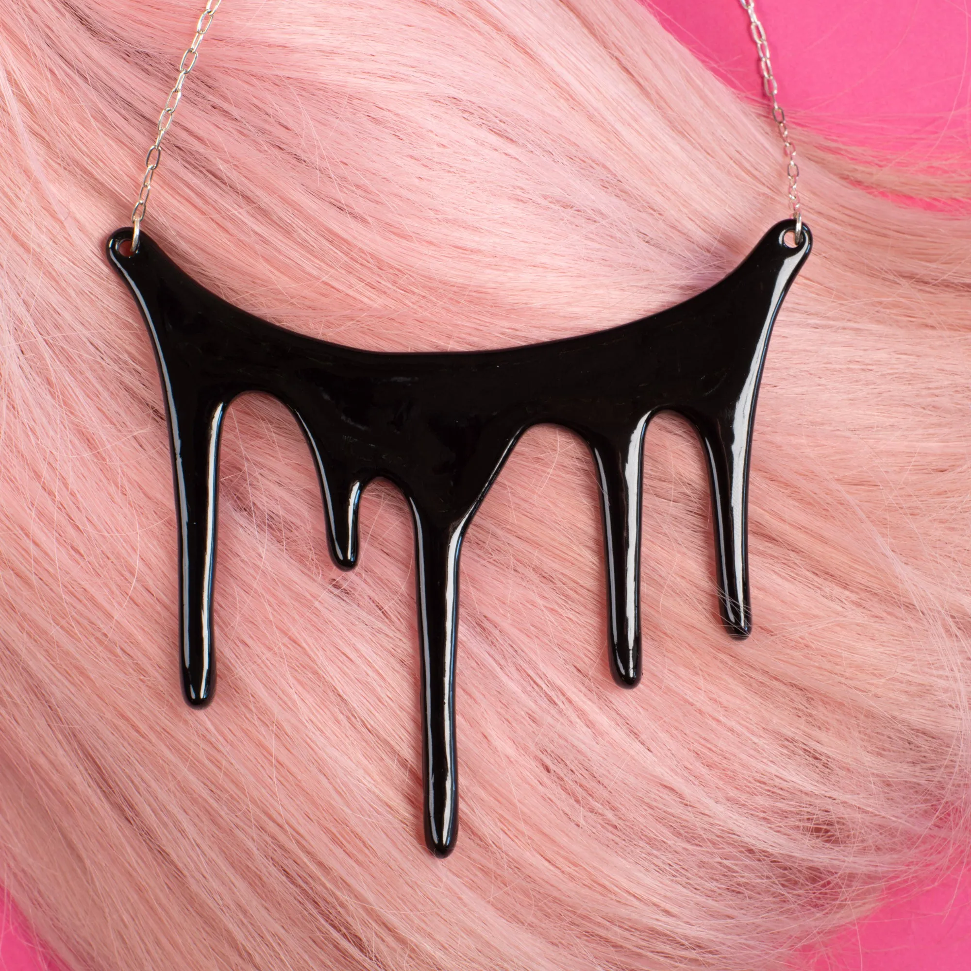 Black Statement Necklace - Drip