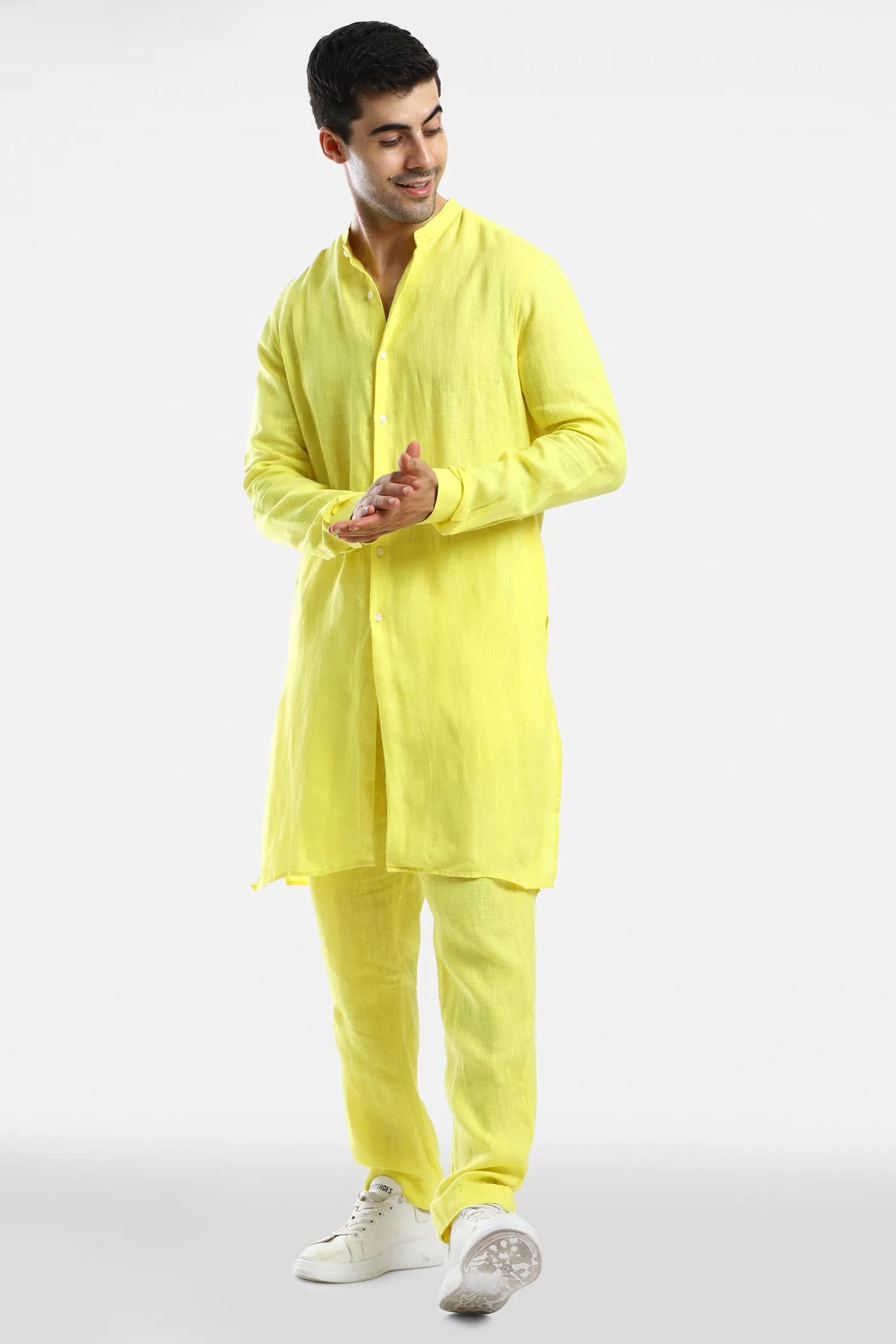 Bright Yellow linen kurta set