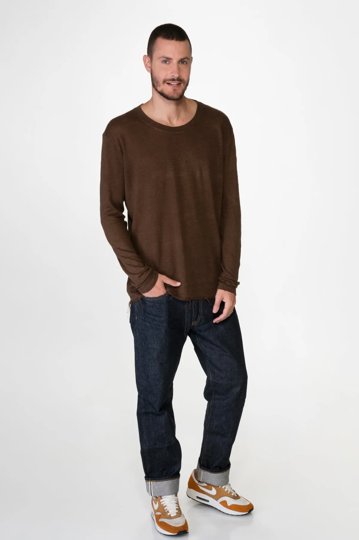 Brown Men's Linen Long Shirt