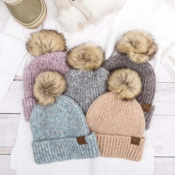 CC Cozy Marled Pom Beanie Hat