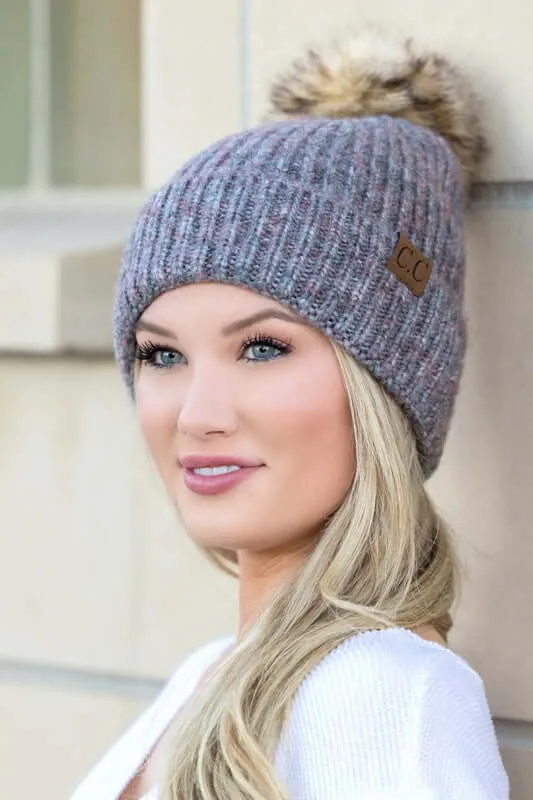 CC Cozy Marled Pom Beanie Hat
