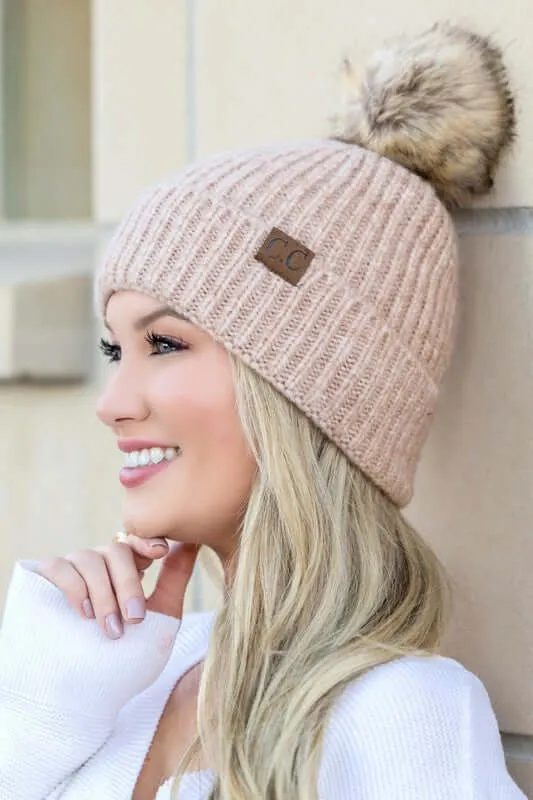 CC Cozy Marled Pom Beanie Hat