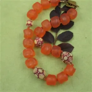 Chunky Large Bead Necklace in Orange Nuggets with Artisan Beads