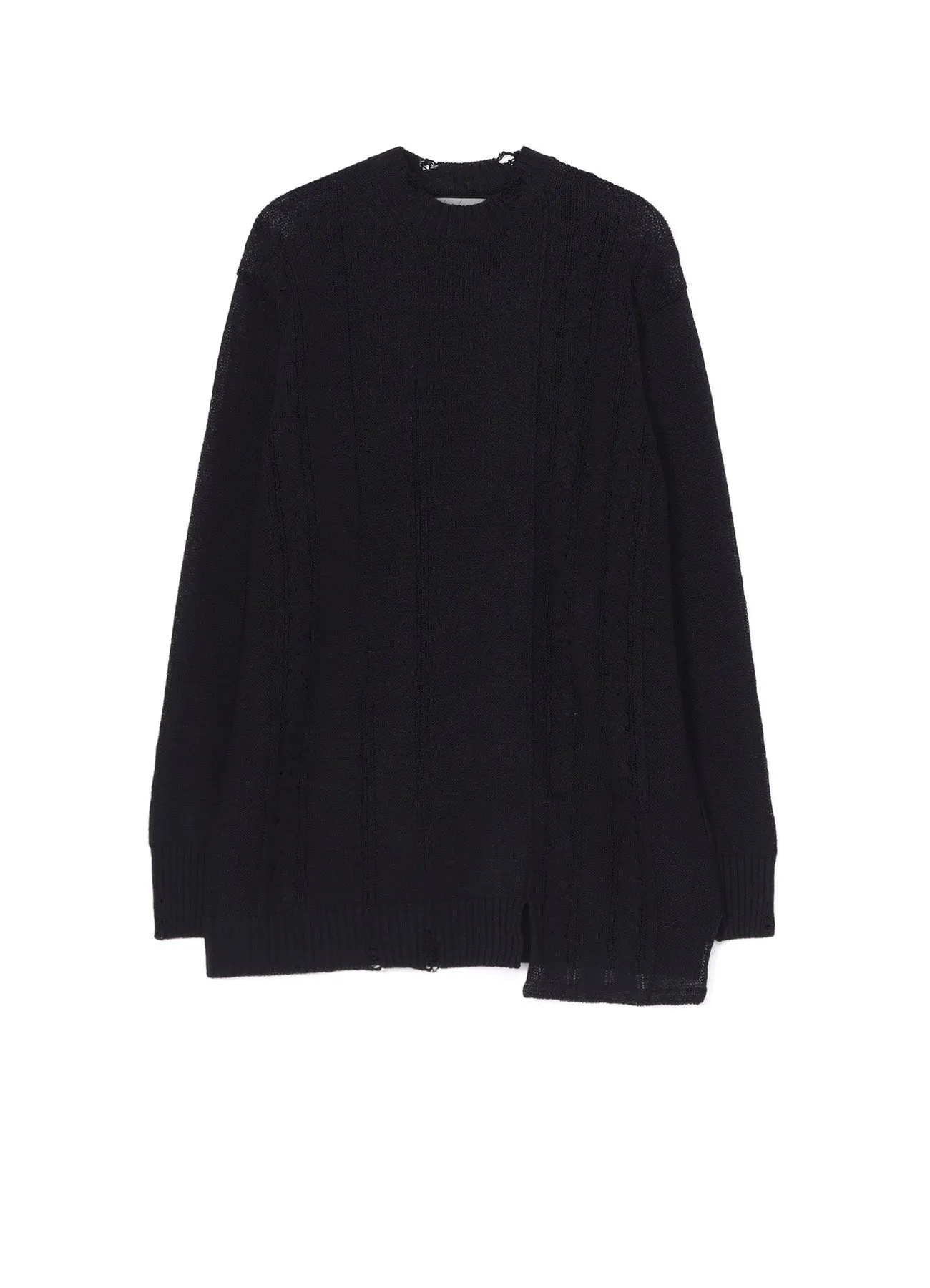 DAMAGE PROCESSED JERSEY CABLE KNITTED PULLOVER