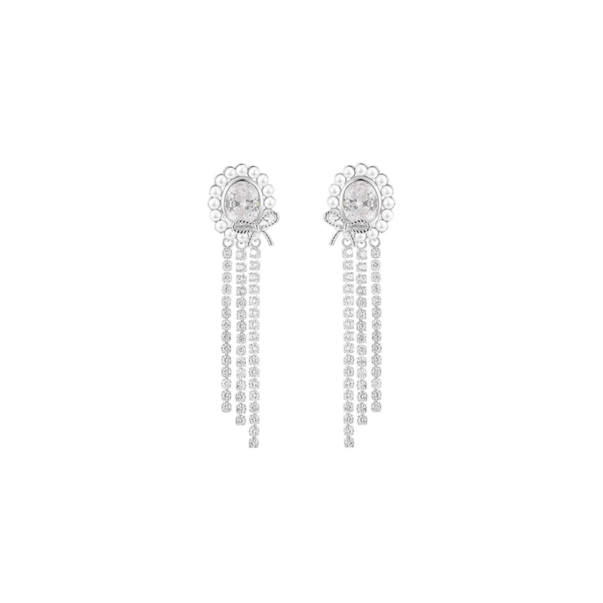 Doris Bowknot Fringe Silver Earrings