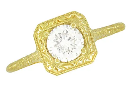 Filigree Engraved Scrolls 1/2 Carat Diamond Engagement Ring in 14 Karat Yellow Gold