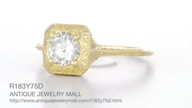 Filigree Engraved Scrolls 1/2 Carat Diamond Engagement Ring in 14 Karat Yellow Gold