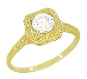 Filigree Engraved Scrolls 1/2 Carat Diamond Engagement Ring in 14 Karat Yellow Gold