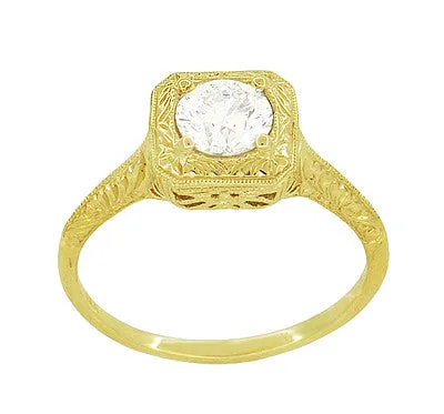 Filigree Engraved Scrolls 1/2 Carat Diamond Engagement Ring in 14 Karat Yellow Gold