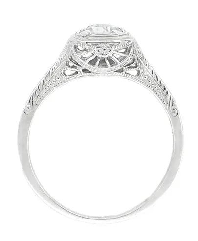 Filigree Scrolls 1/3 Carat Art Deco Engraved Diamond Engagement Ring in 14 Karat White Gold