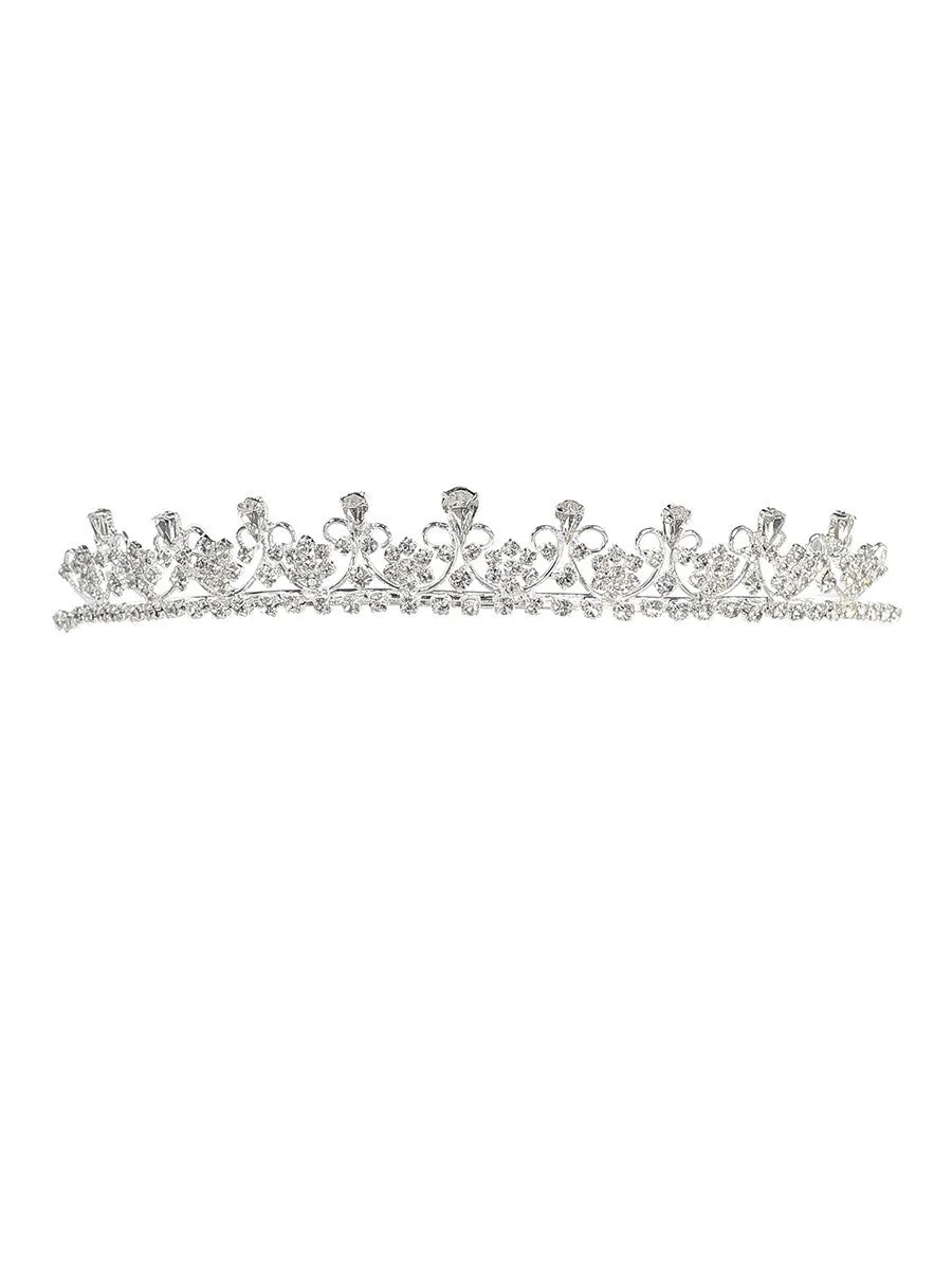 Girls Silver Tone Crystal Embellished Stylish Flower Girl Wedding Pageant Tiara