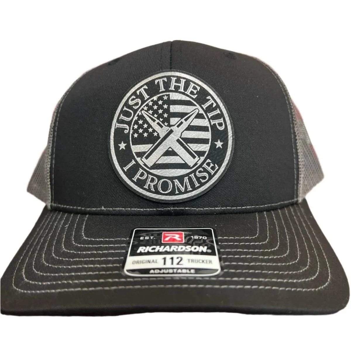 Just the Tip Hat with Premium Leatherette Patch on a Richardson 112 Trucker Hat Second Amendment Hat