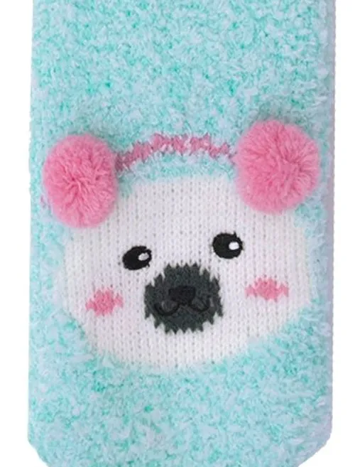 Ladies Ember Chenille Polar Bear Fluffy Knitted Socks in Turquoise Green
