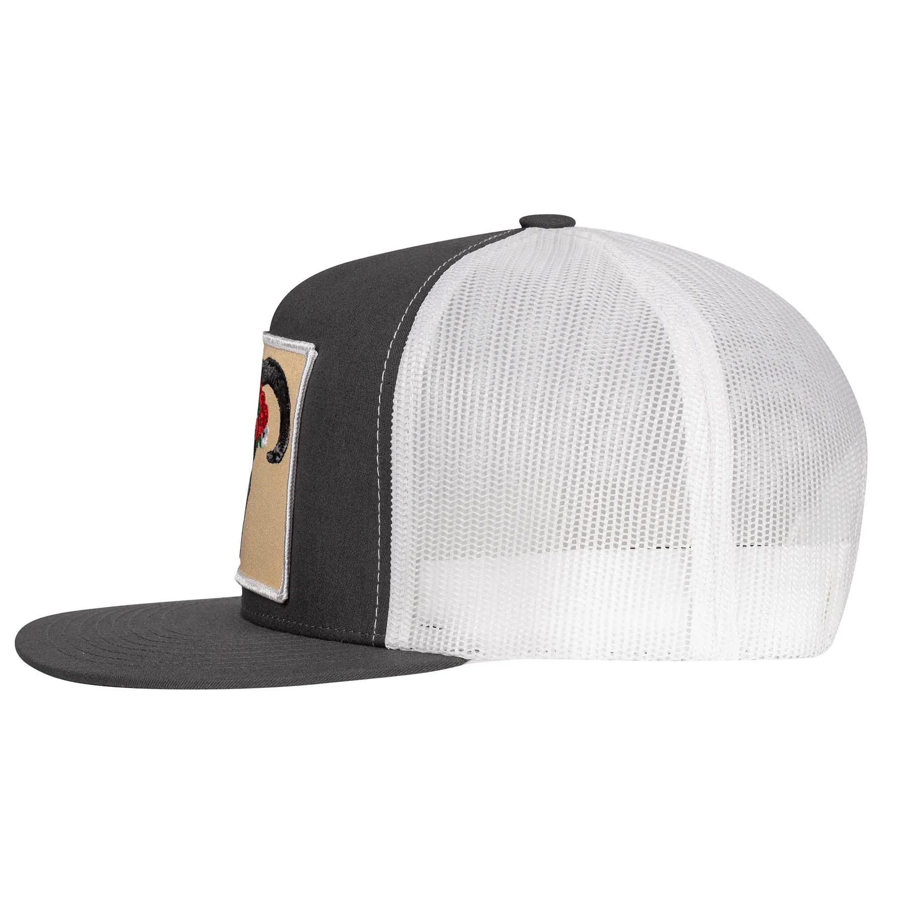 Lazy J Ranch Dark Grey & White Skull & Flowers Classic Five Panel Trucker Hat