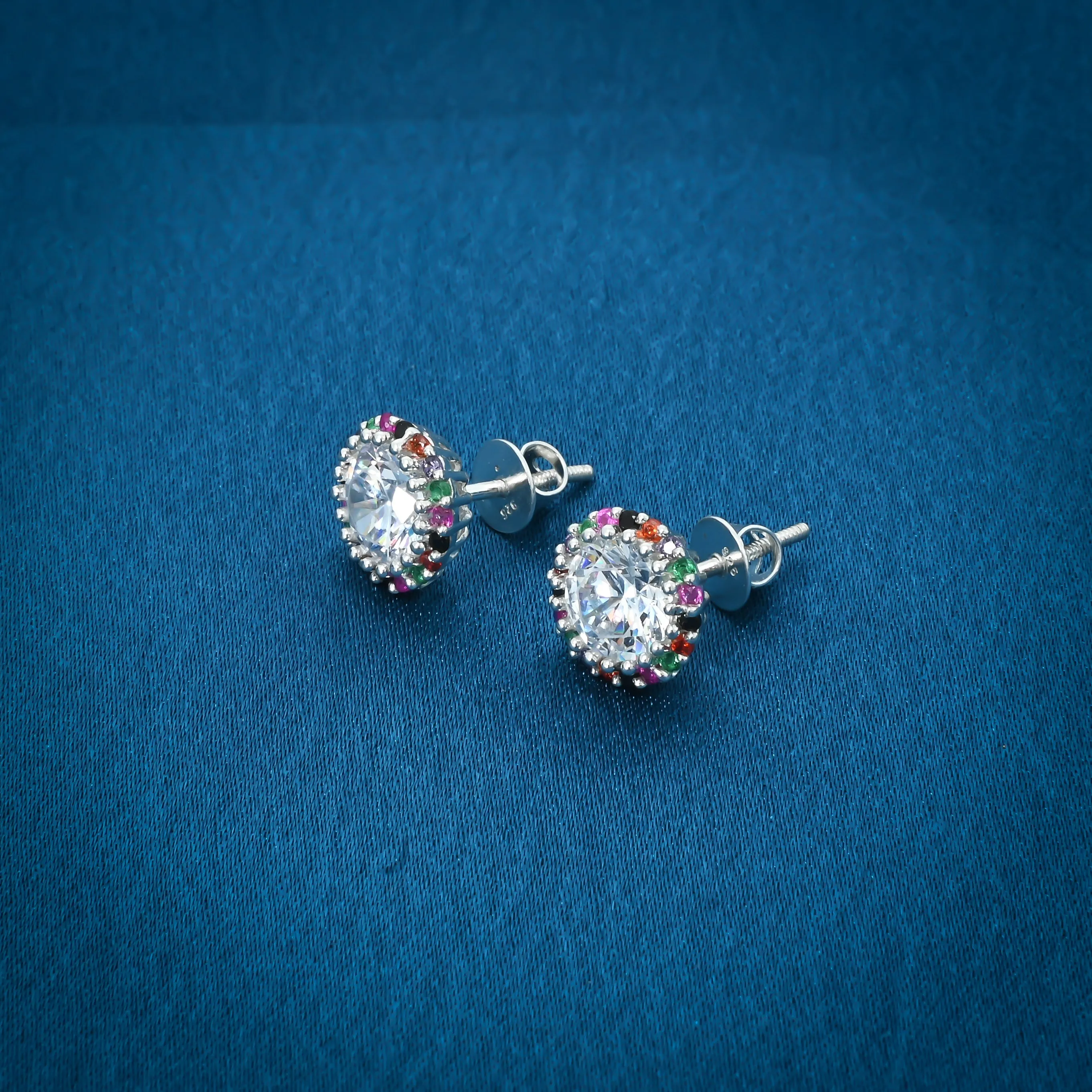 Multicolor Stones Silver Earring For Girls