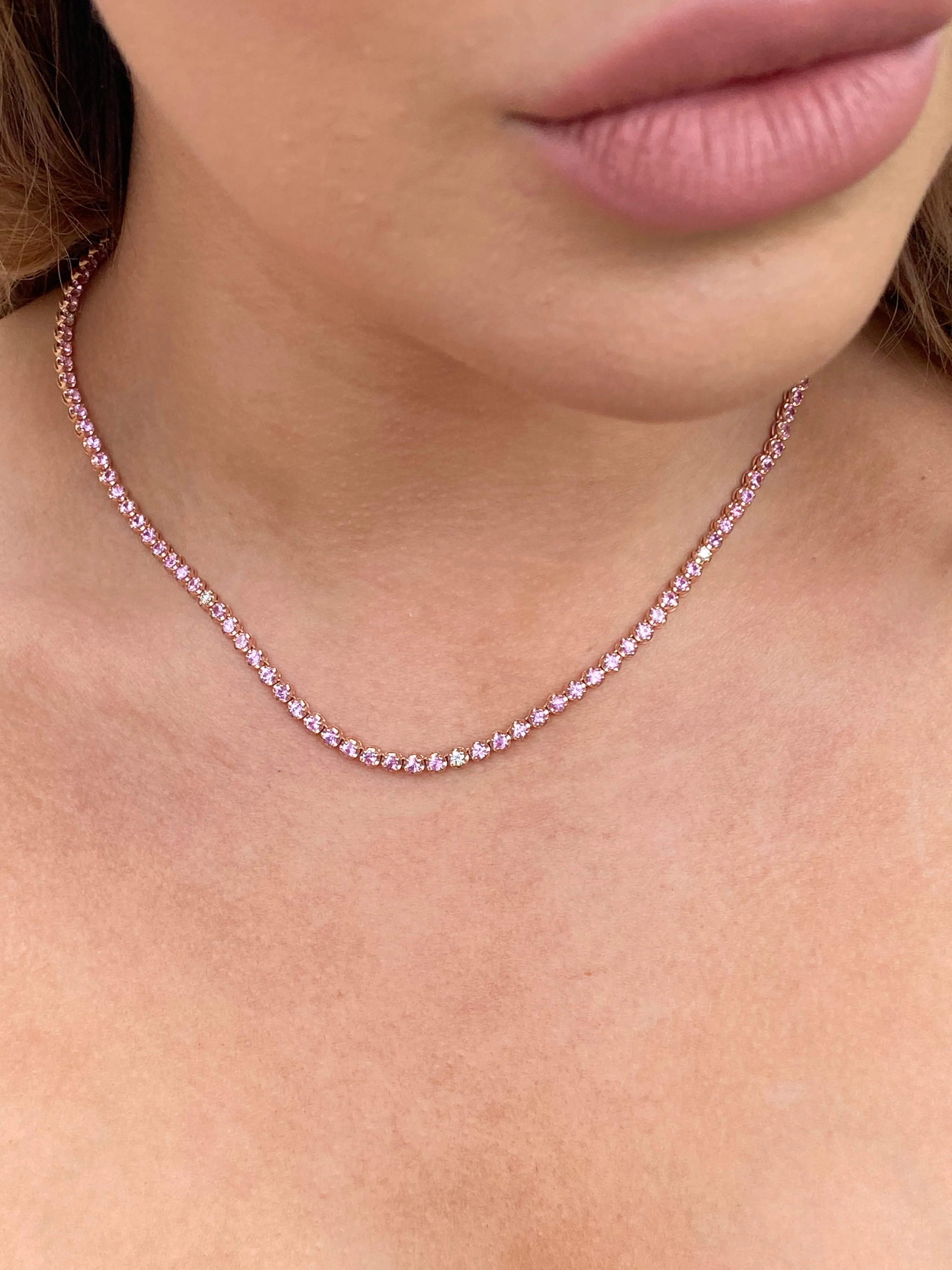 Natural Pink Sapphire Tennis Necklace