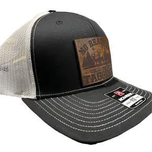 No Bragging Until Your Tagging Custom Patch Hat with REAL Leather Patch on Richardson 112 Trucker Hat