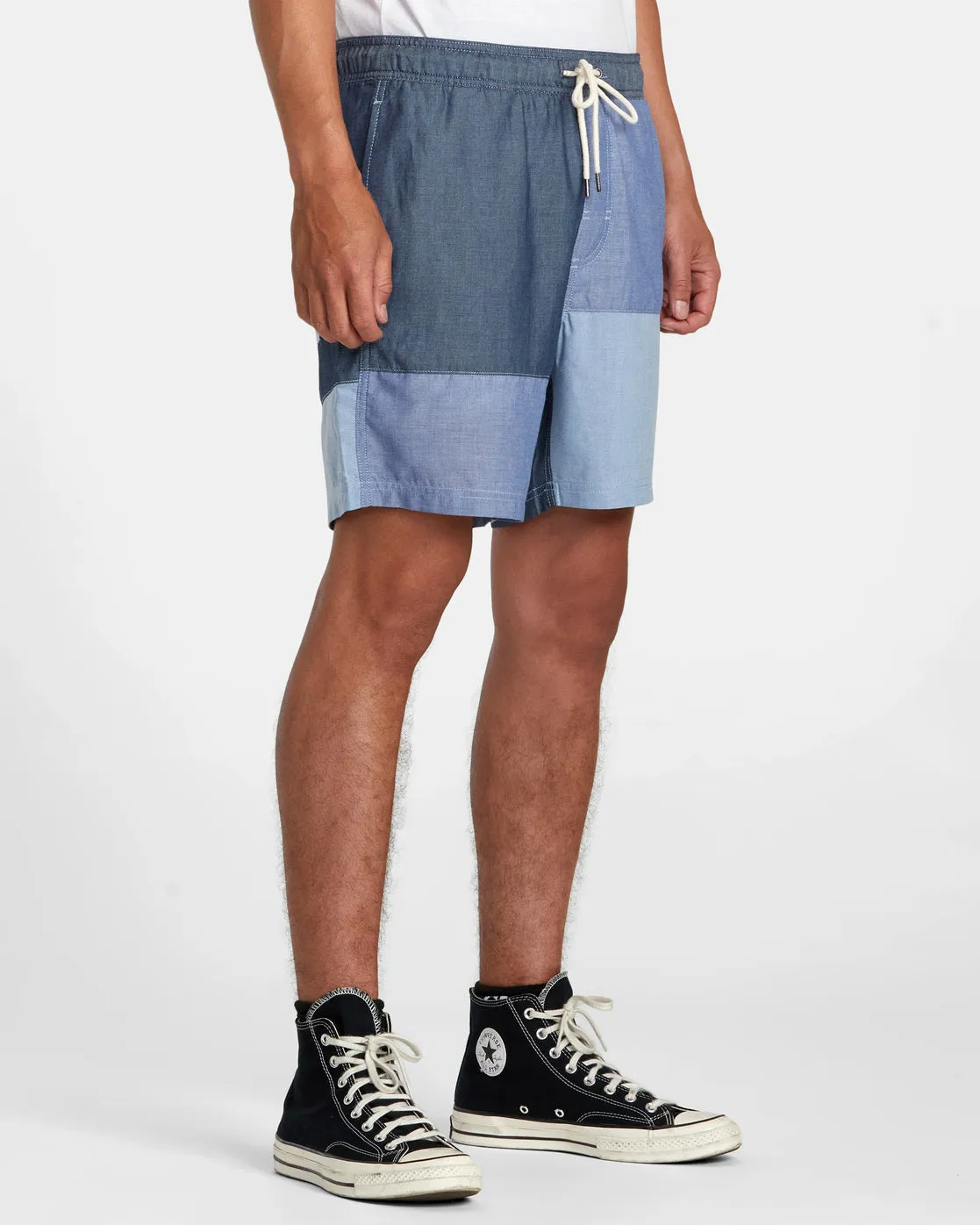 Patchwork Elastic 17" Elastic Shorts - Blue