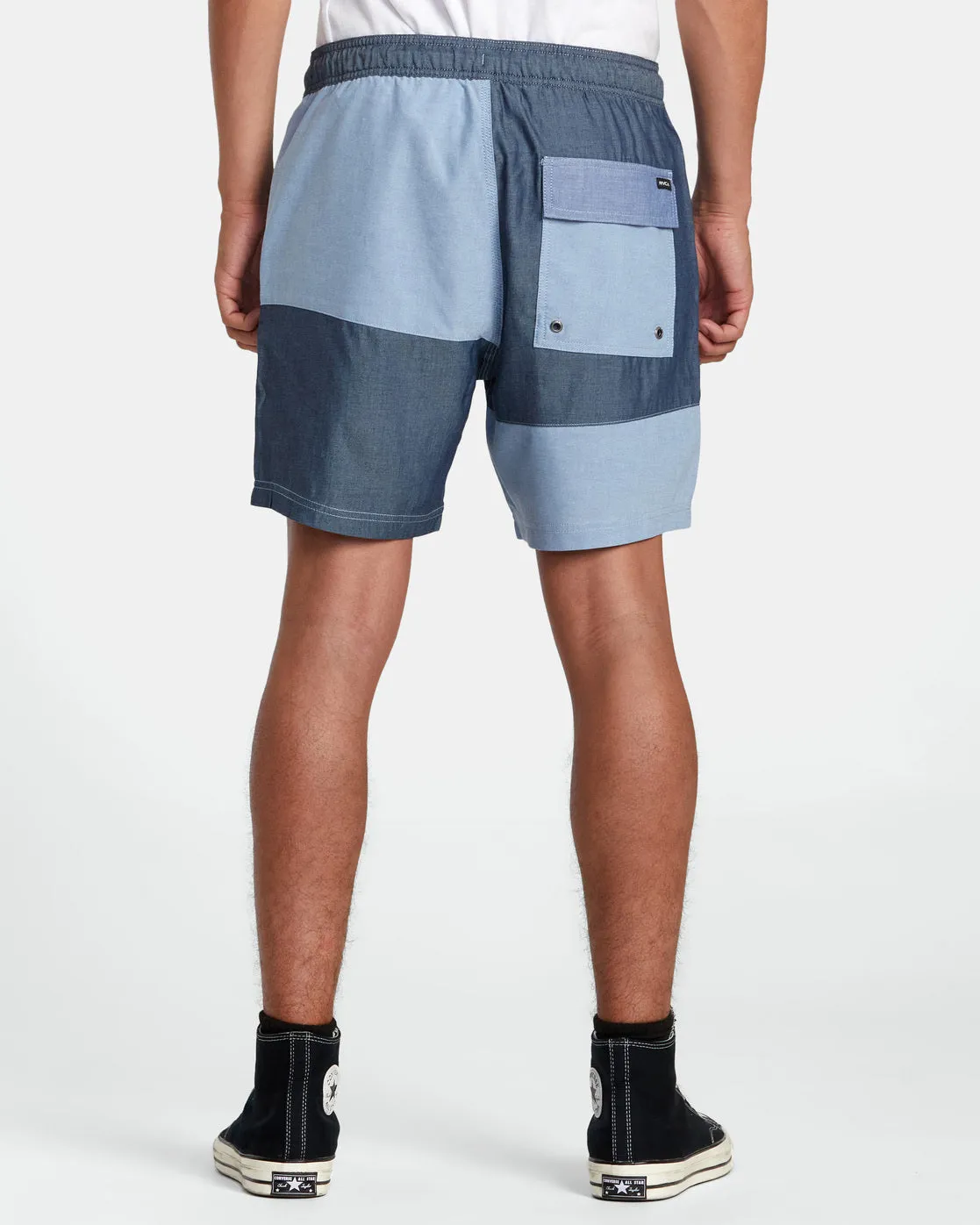 Patchwork Elastic 17" Elastic Shorts - Blue