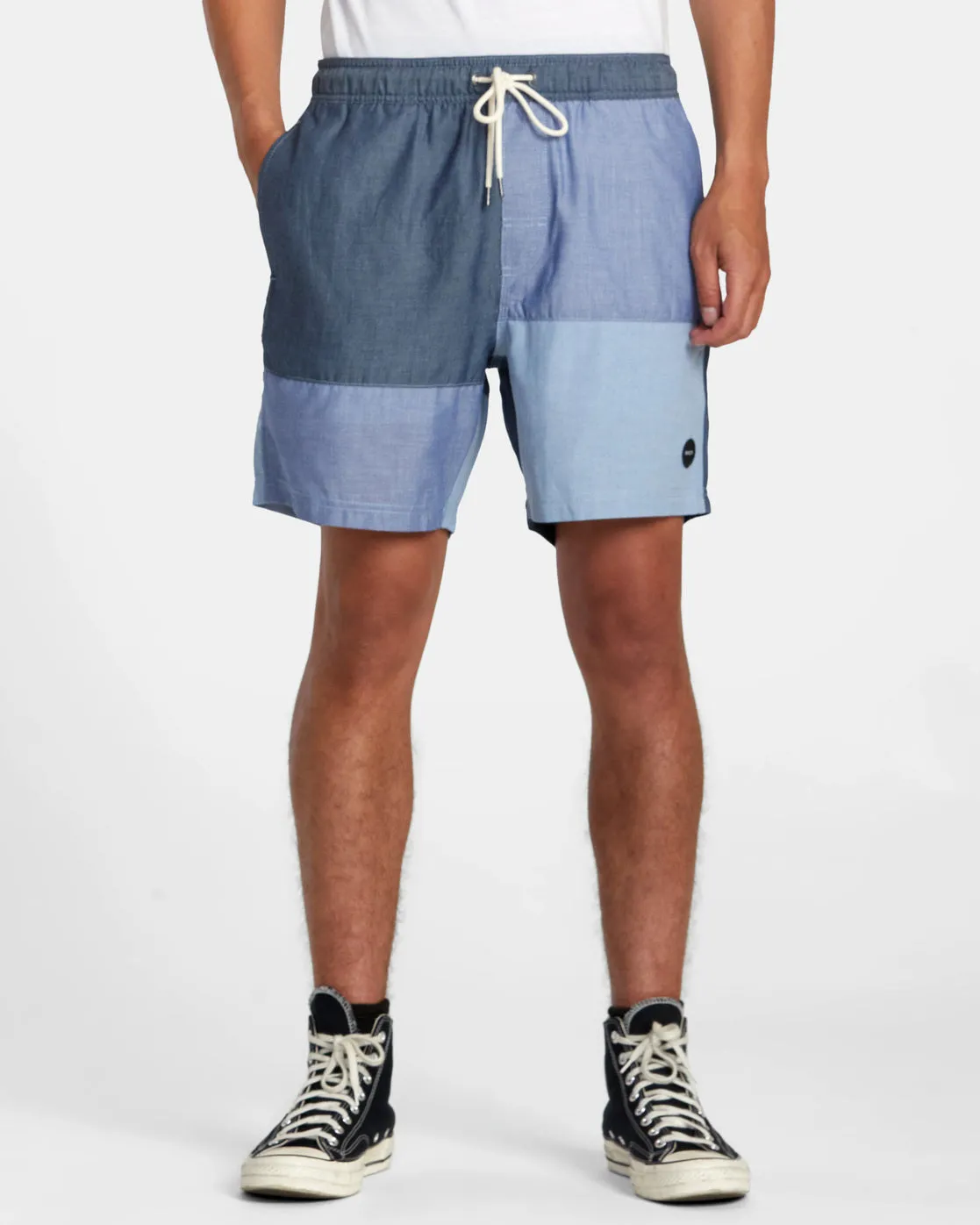 Patchwork Elastic 17" Elastic Shorts - Blue