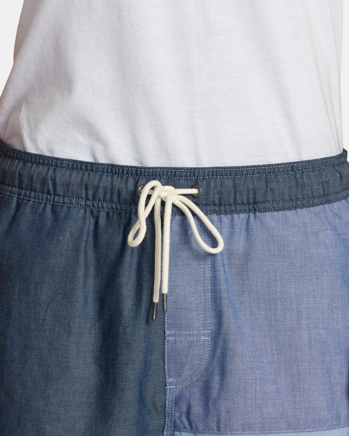 Patchwork Elastic 17" Elastic Shorts - Blue