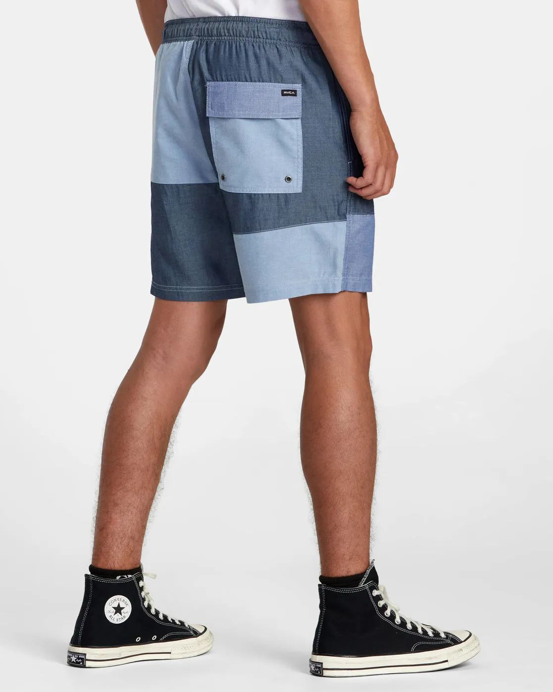 Patchwork Elastic 17" Elastic Shorts - Blue