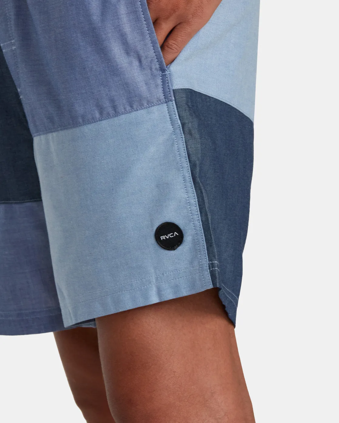 Patchwork Elastic 17" Elastic Shorts - Blue