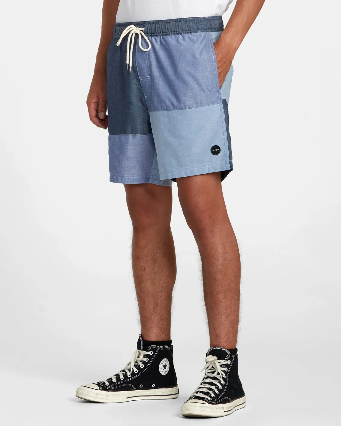 Patchwork Elastic 17" Elastic Shorts - Blue