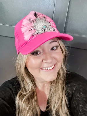 Pink Custom Feather Trucker