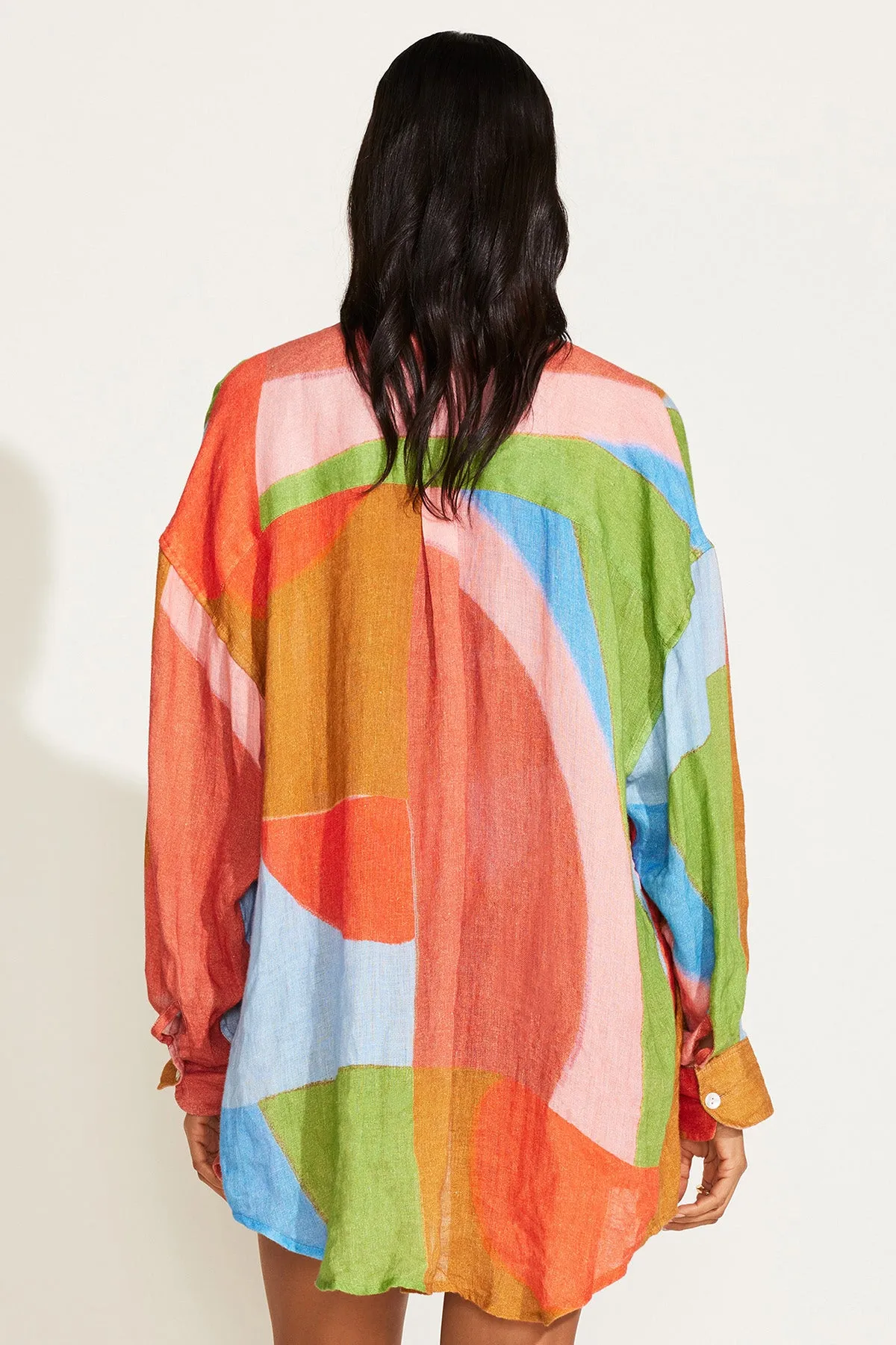 Playa Linen Boyfriend Shirt - Abstract Colorblock EcoLinen
