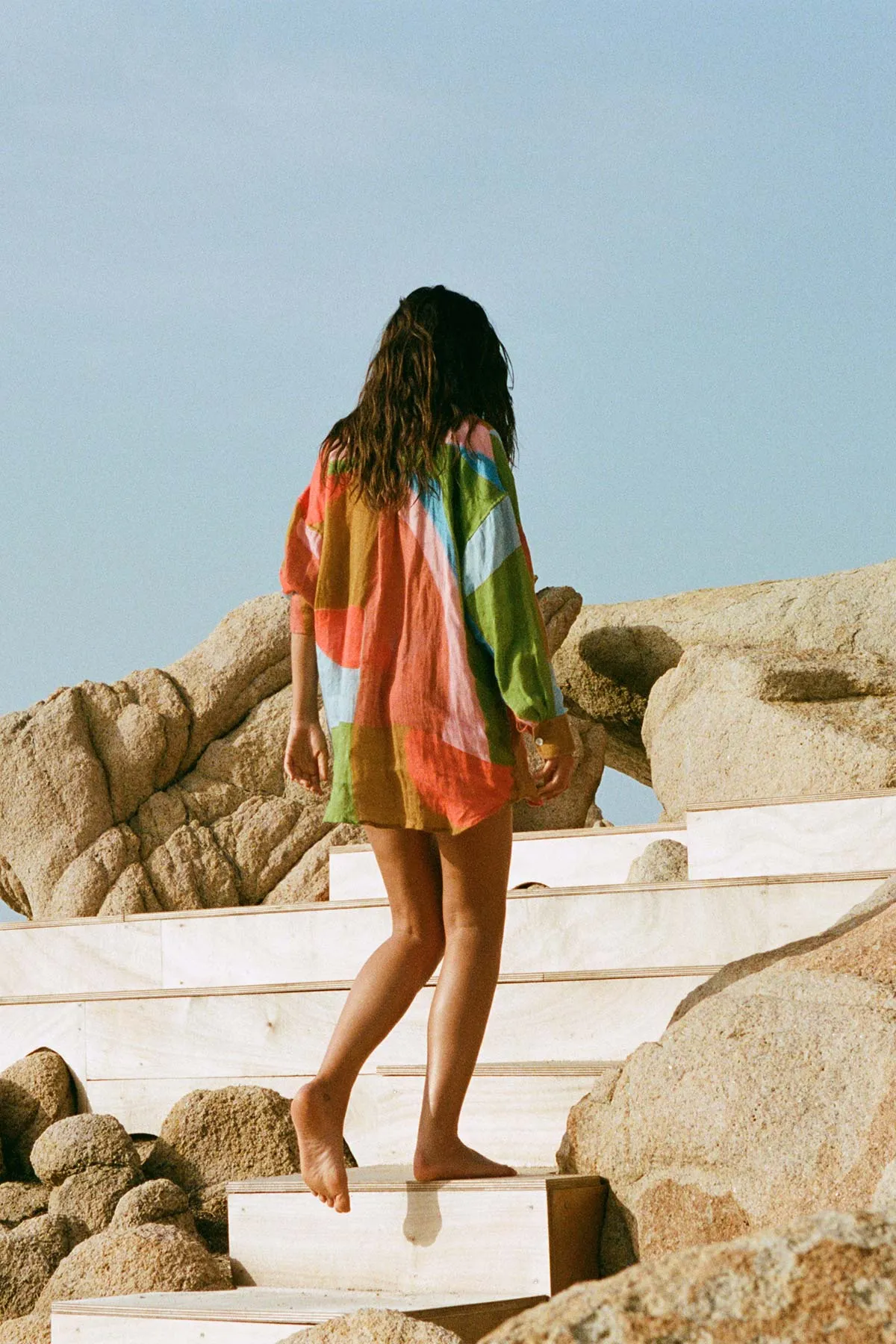 Playa Linen Boyfriend Shirt - Abstract Colorblock EcoLinen