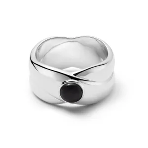 Polly Sayer Black Onyx Chunky Band Ring Silver Plate