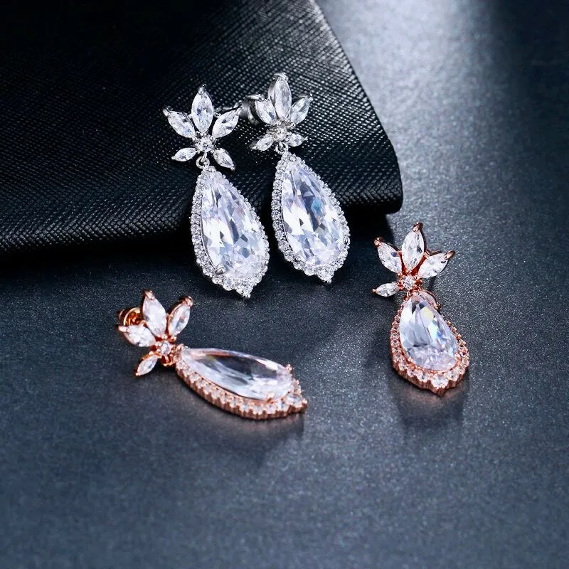 "Calista" - Cubic Zirconia Bridal Earrings - Available in Rose Gold and Silver