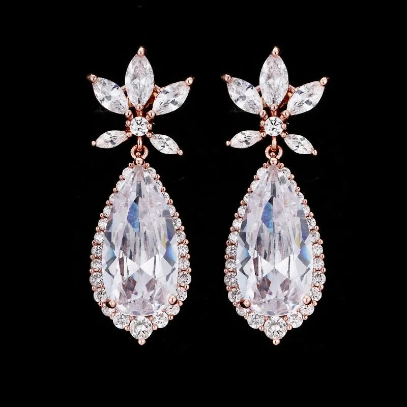 "Calista" - Cubic Zirconia Bridal Earrings - Available in Rose Gold and Silver