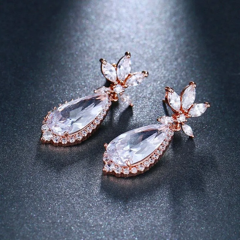 "Calista" - Cubic Zirconia Bridal Earrings - Available in Rose Gold and Silver