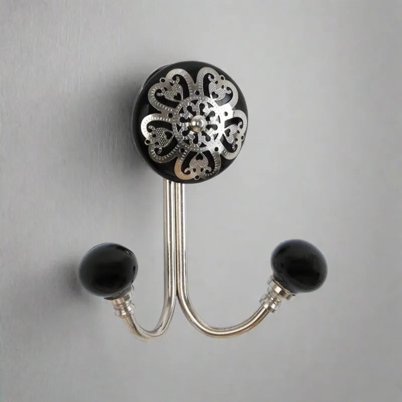 Rana Floral Filigree Wall Hook - Black