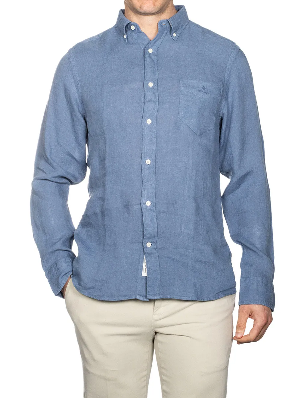 Regular Fit Garment Dyed Linen Shirt Salty Sea